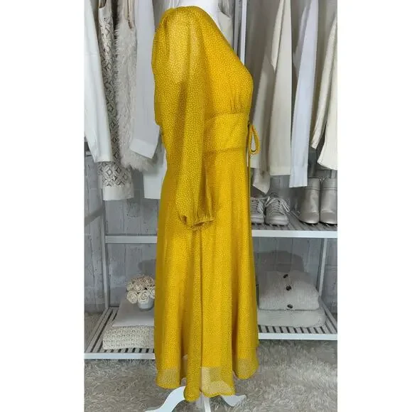 Le Lis Women’s Size M Yellow Polka Dot Lace Up Waist Lined A Line Dress #0481 - Picture 3 of 14